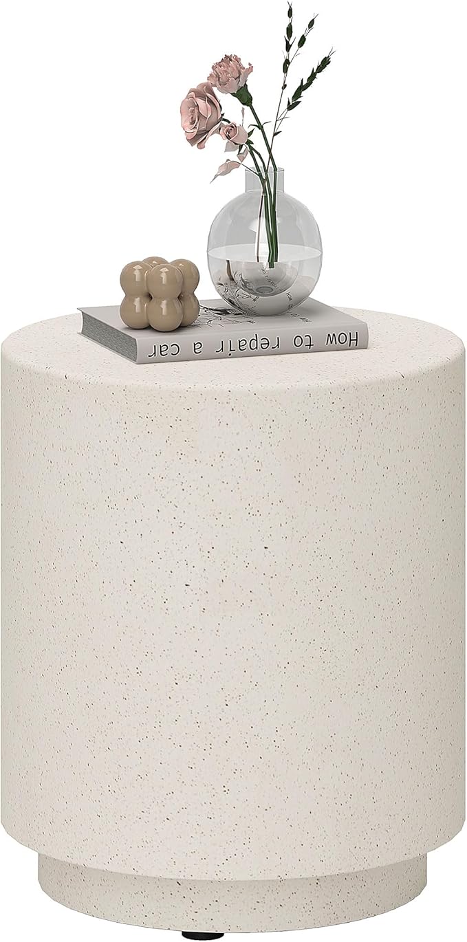 Round Side Table, Lightweight Accent Table with Concrete Finish, End Table