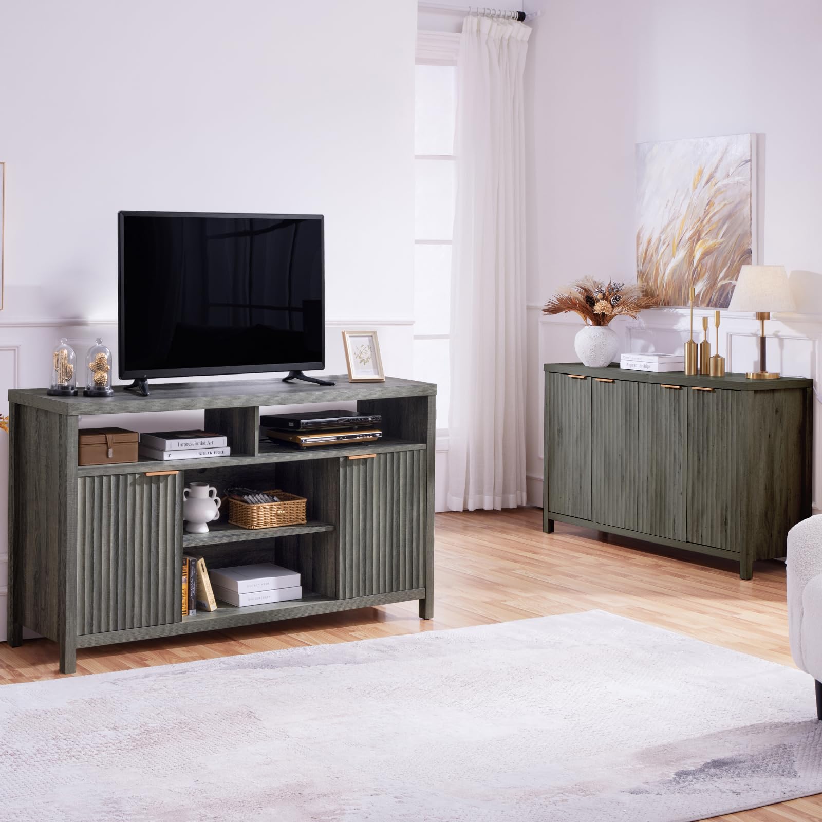 TV Stand for Living Room, Entertainment Center with Storage, Mid Century Modern TV