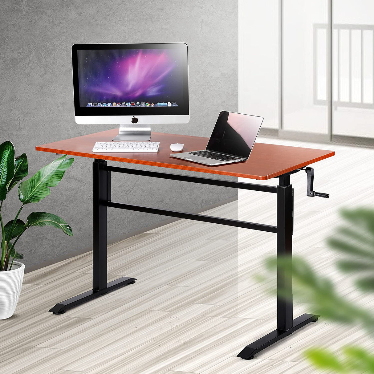 Manual Standing Desk Adjustable Height Heavy Duty Game Desk, Crank Adjustable Desk