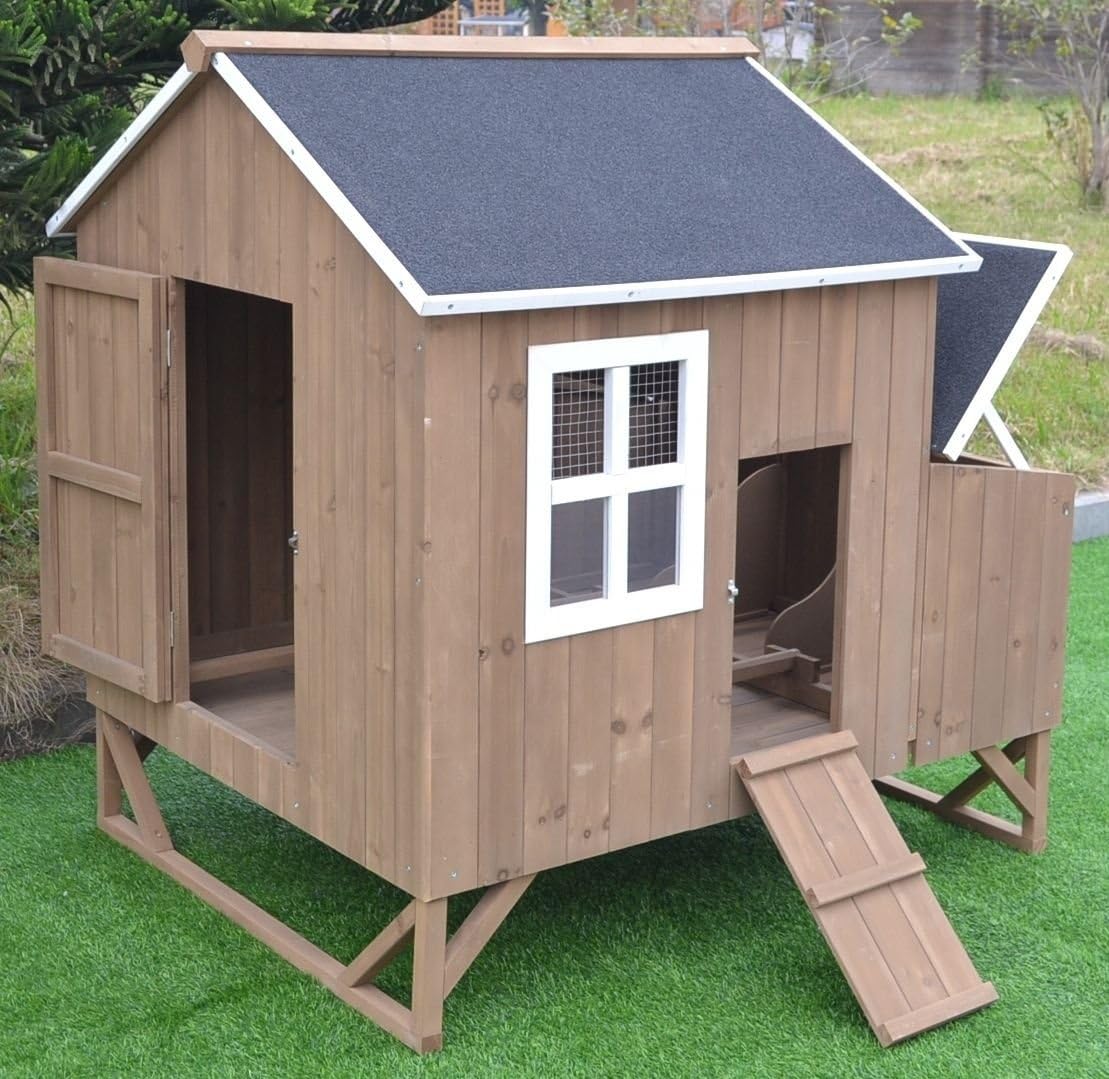 Deluxe Large Wood Chicken Coop Backyard Hen House 4-8 Chickens