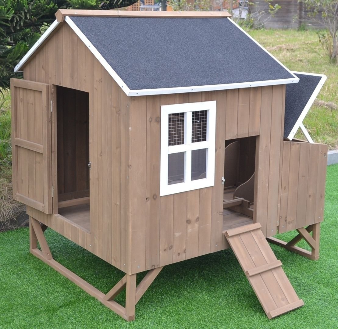 Deluxe Large Wood Chicken Coop Backyard Hen House 4-8 Chickens