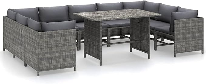 Ley 10pc Outdoor Modular Sectional Sofa Set, Gray Cushions, Rattan
