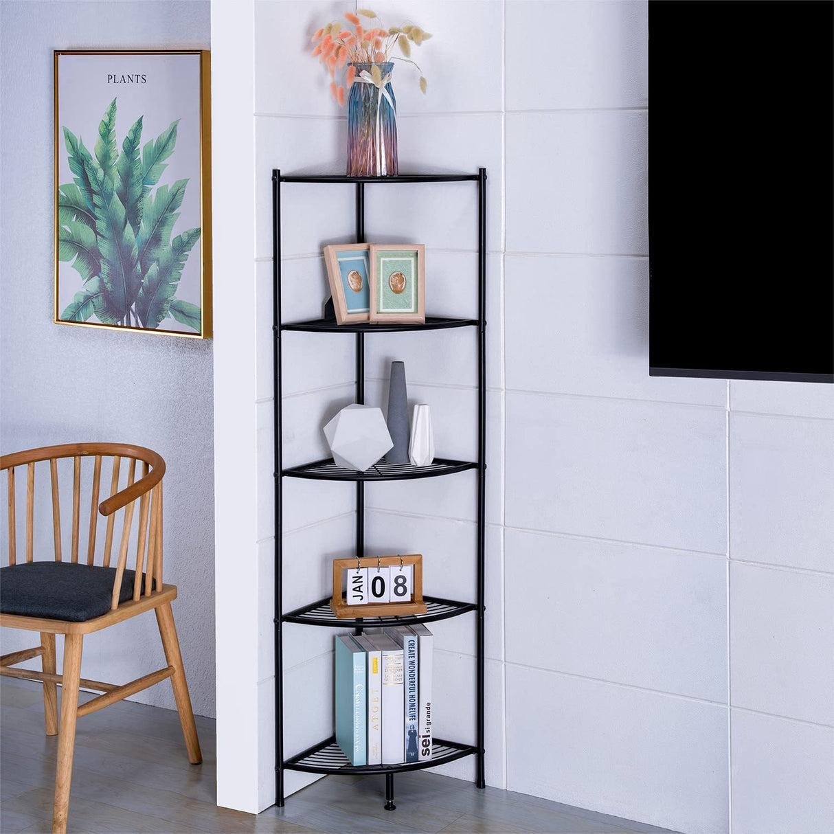 5-Tier Metal Corner Wire Shelf Compact Shelving Display Unit Plant Stand