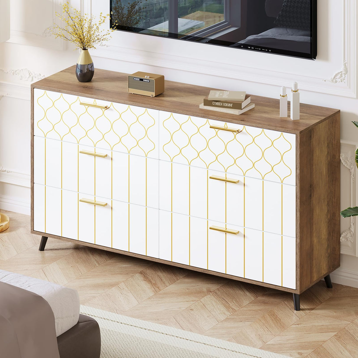 White Dresser for Bedroom, Modern 6 Drawer Dresser for Bedroom