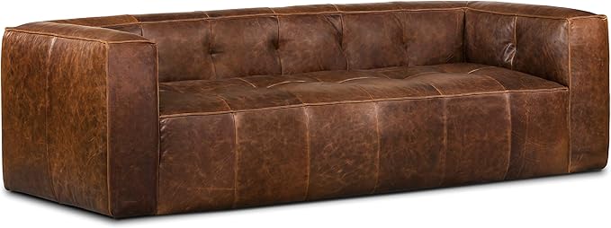 Sorrento Leather Couch – 86-Inch Leather Sofa with Tufted Back - Full Grain Leather Couch with Feather-Down