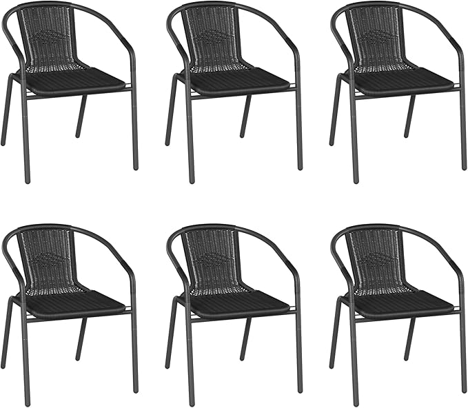 Rattan Outdoor Dining Chairs Set of 6, Wicker Stackable Patio Chairs