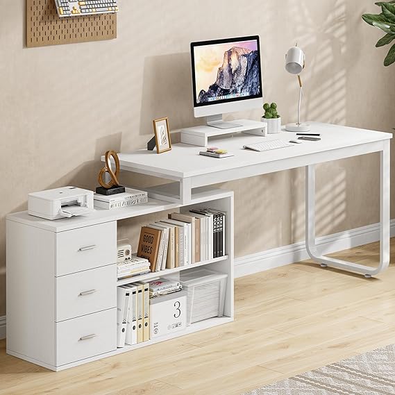 MaverickFurni 55" Home Office Desk with 3 Drawers & Storage Shelves