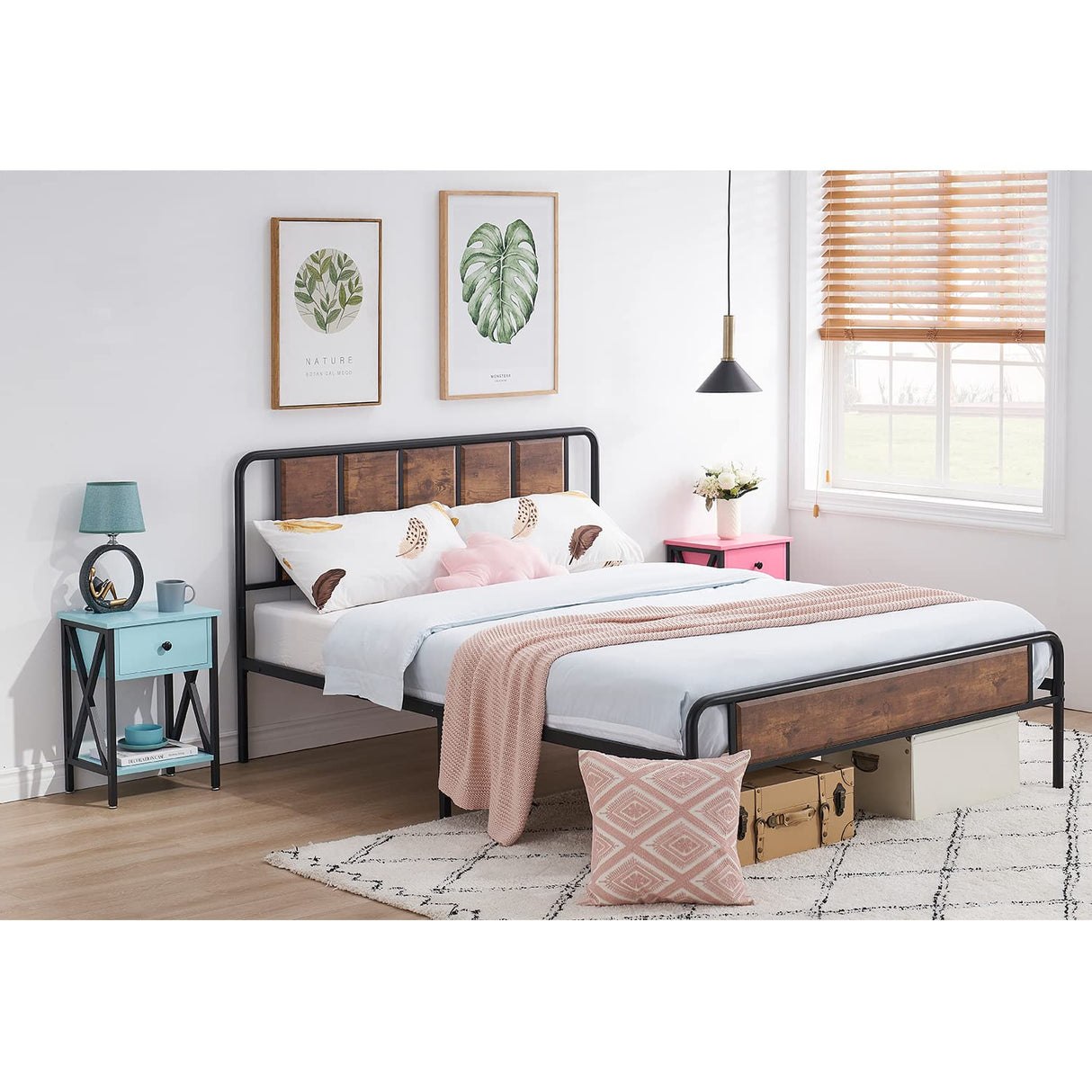 Modern Side End Table, Nightstand Storage Shelf