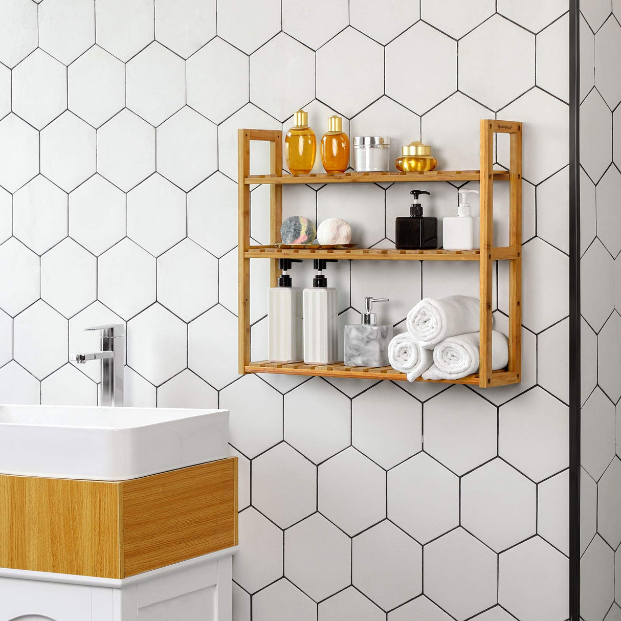 Bamboo Bathroom Shelf, 3-Tier Adjustable Plants Rack