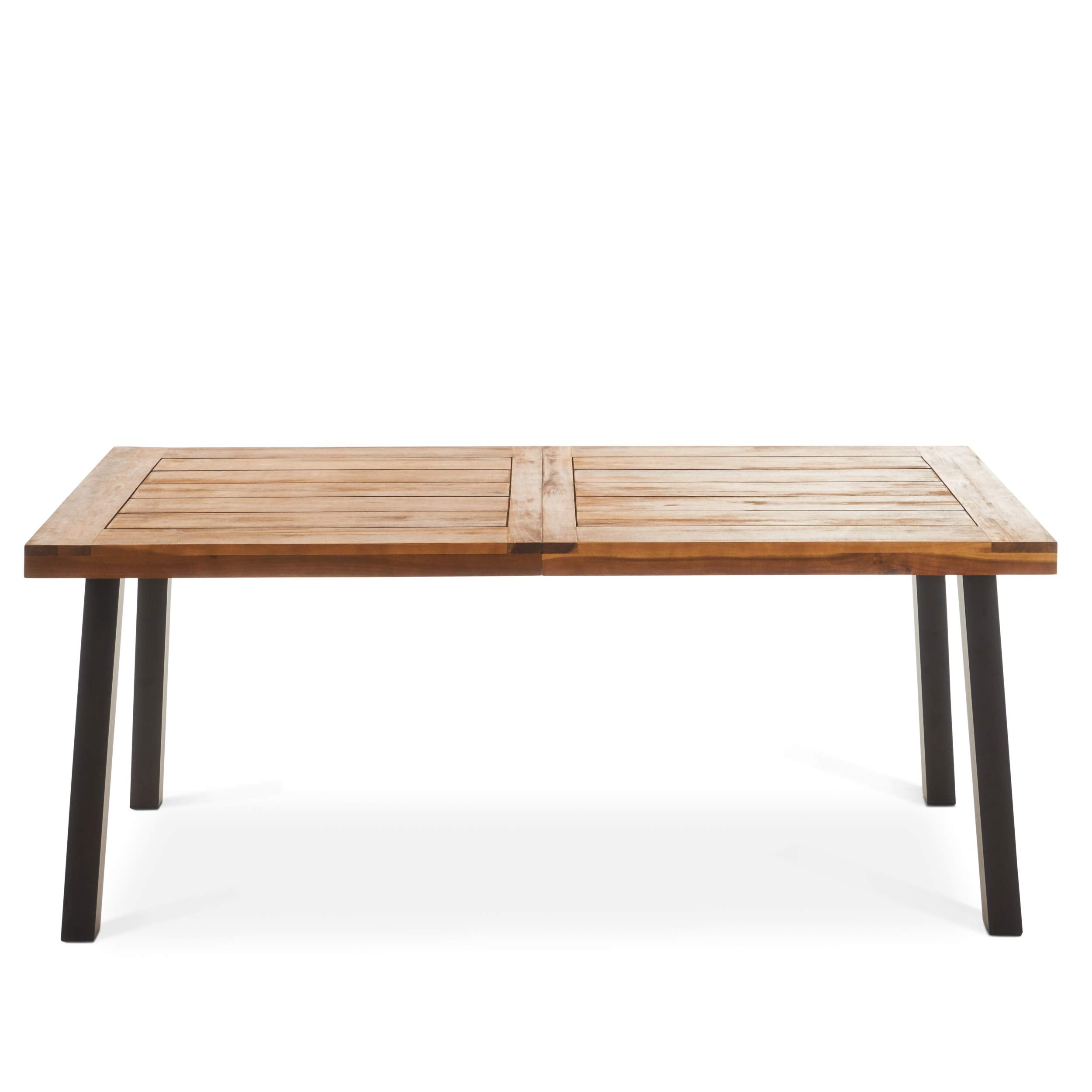 Avon Outdoor Acacia Wood Dining Set, 7-Pcs Set, Teak Finish With Rustic Metal Accents