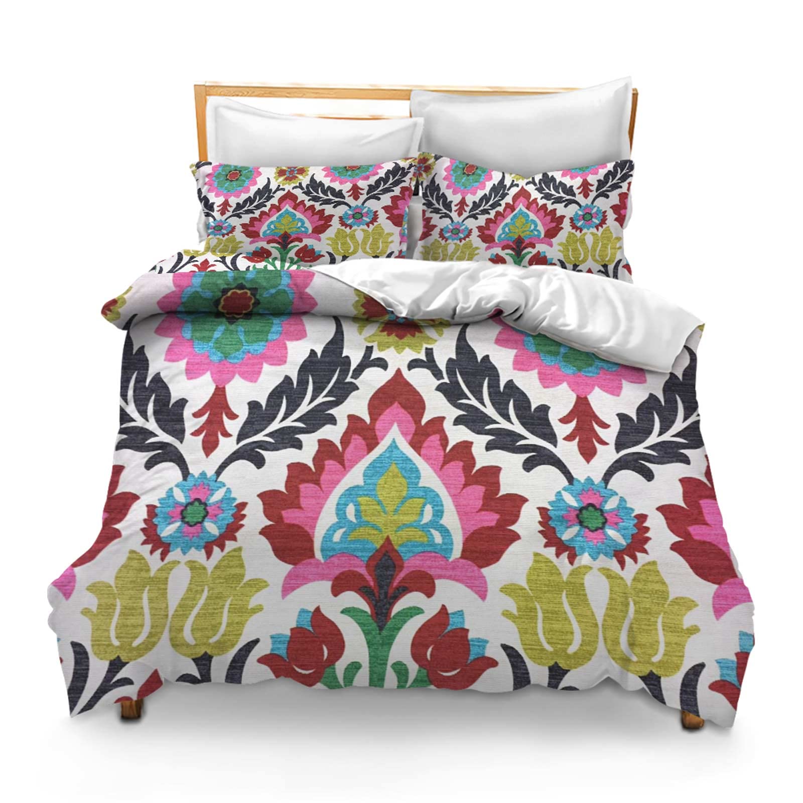 3PCS Comforter Cover Set with 2 Pillow Shams Lightweight Full Flowers Fabric