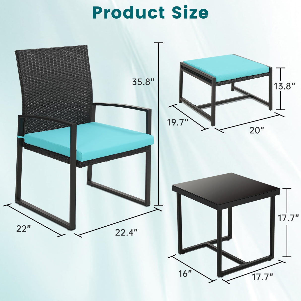 5 Pieces Wicker Patio Conversation Sets, Rattan Furniture Set