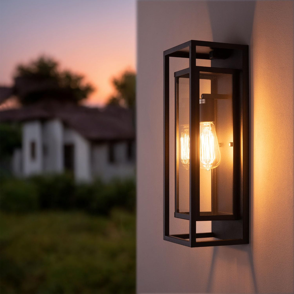 18" Dusk to Dawn Outdoor Wall Sconce 1 Light in Matte Black Rectangular Metal Frame