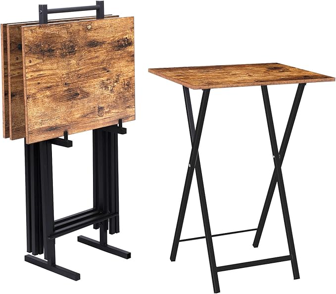 UrbanFold 4-Pack Folding TV Tray Tables with Storage Rack