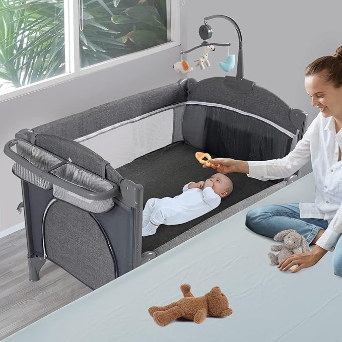 5 in 1 Baby Crib,Baby Bassinet, Bedside Cribs, Pack and Play with Changing Table