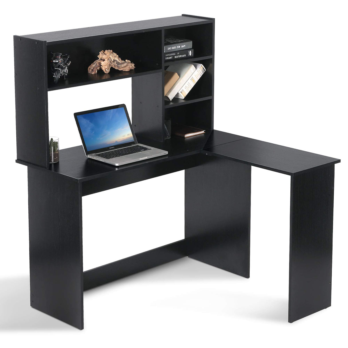 Wood L Shaped Computer Desk with Hutch Modern Corner Gaming Desk with Storage