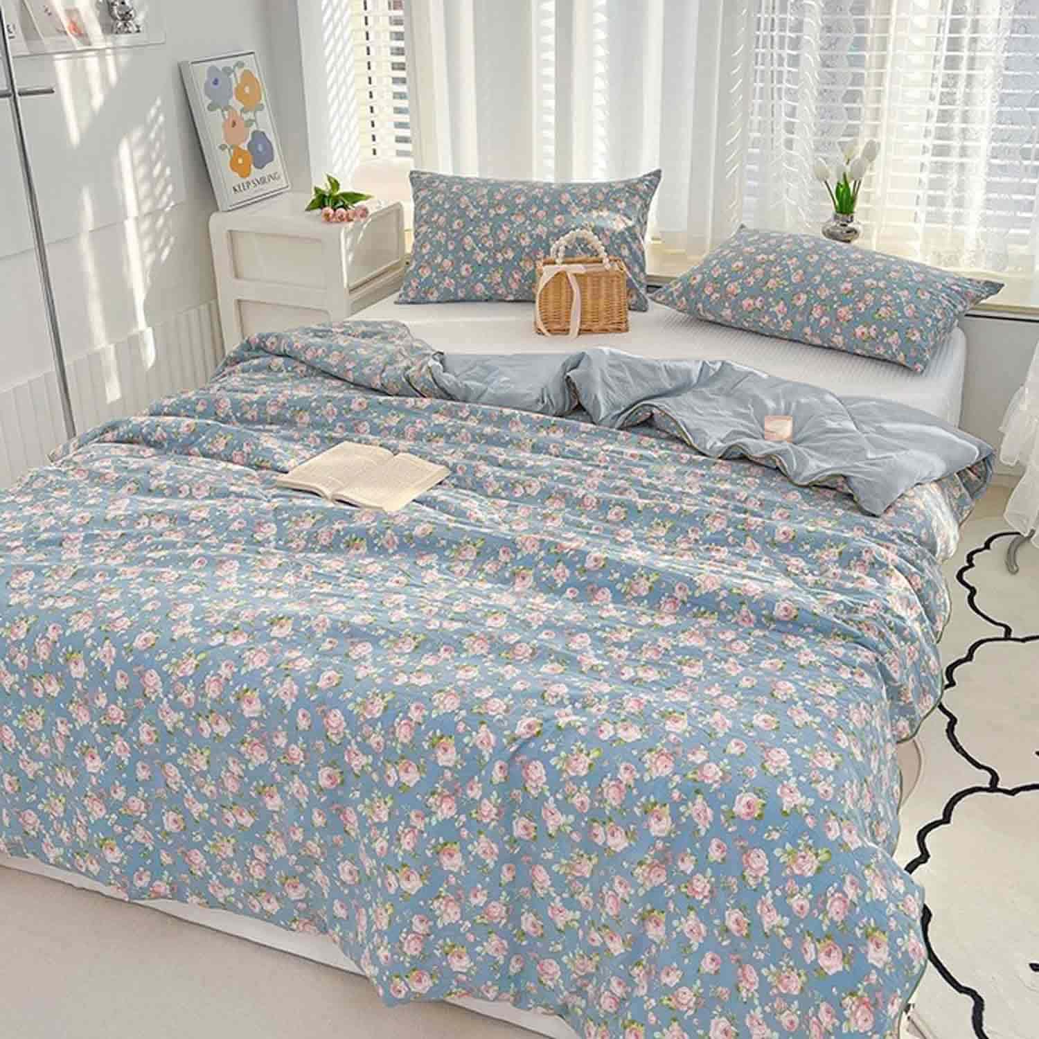 Blue Floral Queen Size Comforter Set