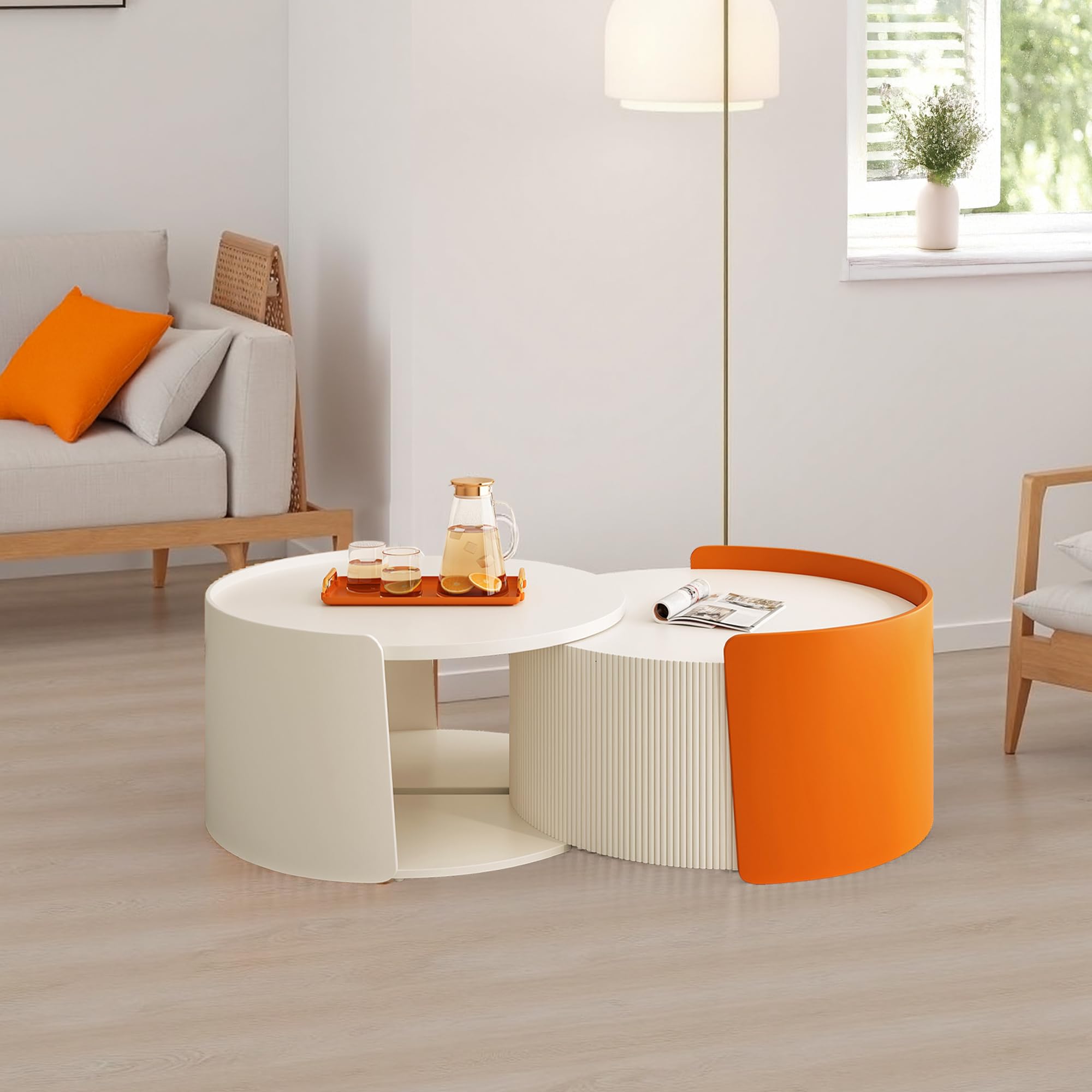 Nesting Coffee Table Set of 2, Modern Round Coffee Tables for Small Space, Side Tables