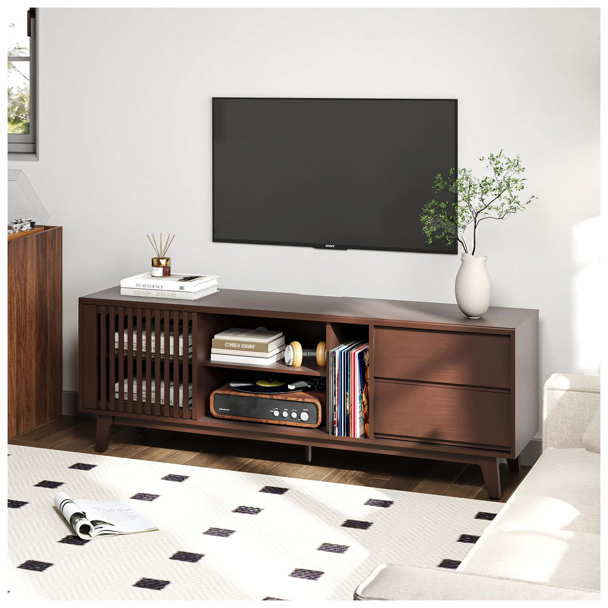 Mid Century Modern TV Stand with 4 Drawers