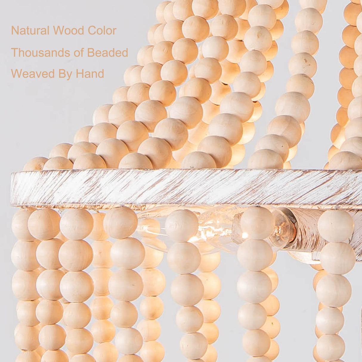 18-inch Boho Wood Beaded Chandelier Modern Farmhouse Ceiling Pendant Hanging