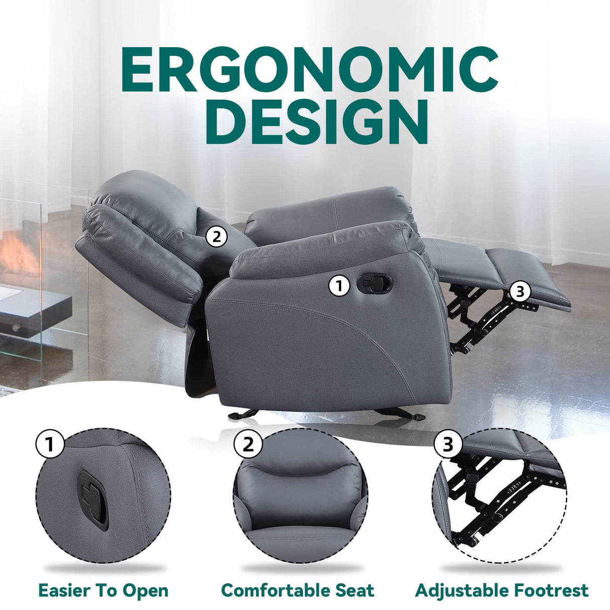 Sereno Glider Recliner Chair – Suede Fabric, Push-Button Recline