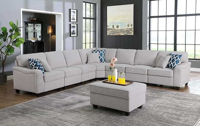 Modular Sectional Sofa with Ottoman, Reversible L-Shaped Couch W/Removable Cushions