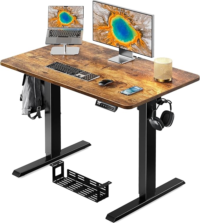 Whole Piece Standing Desk with Bamboo Desktop, Adjustable Stand Up Desk for Home Office, Electric Computer Desk Workstation with Cable Management Tray, 48x24 inch, Bamboo, EGESD64RB
