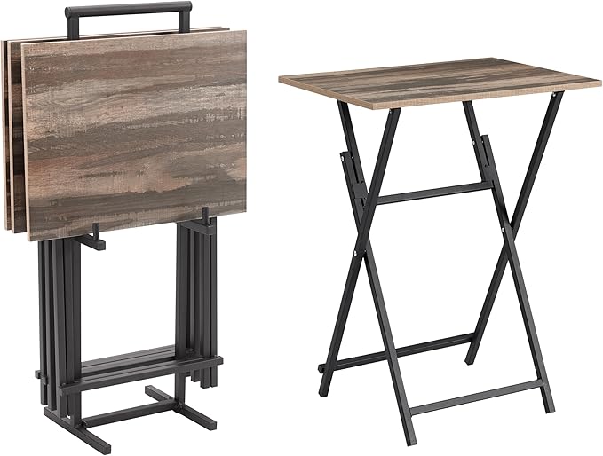 TableTide 4-Piece Folding Snack & TV Tray Set with Stand