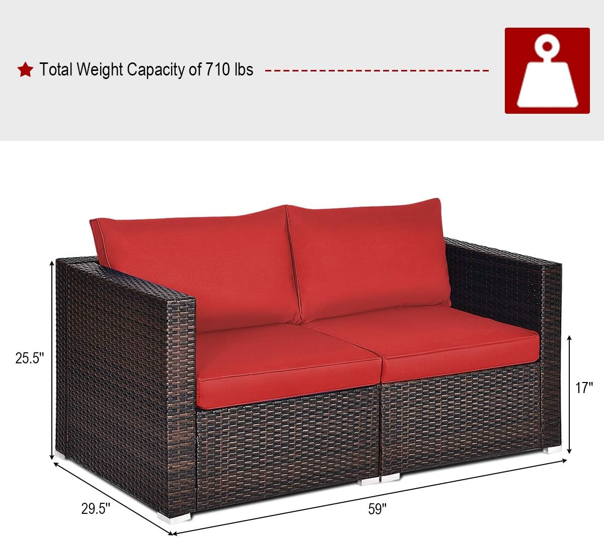 Wicker Loveseat 2 Piece, Patio Furniture Couch with Removable Cushions