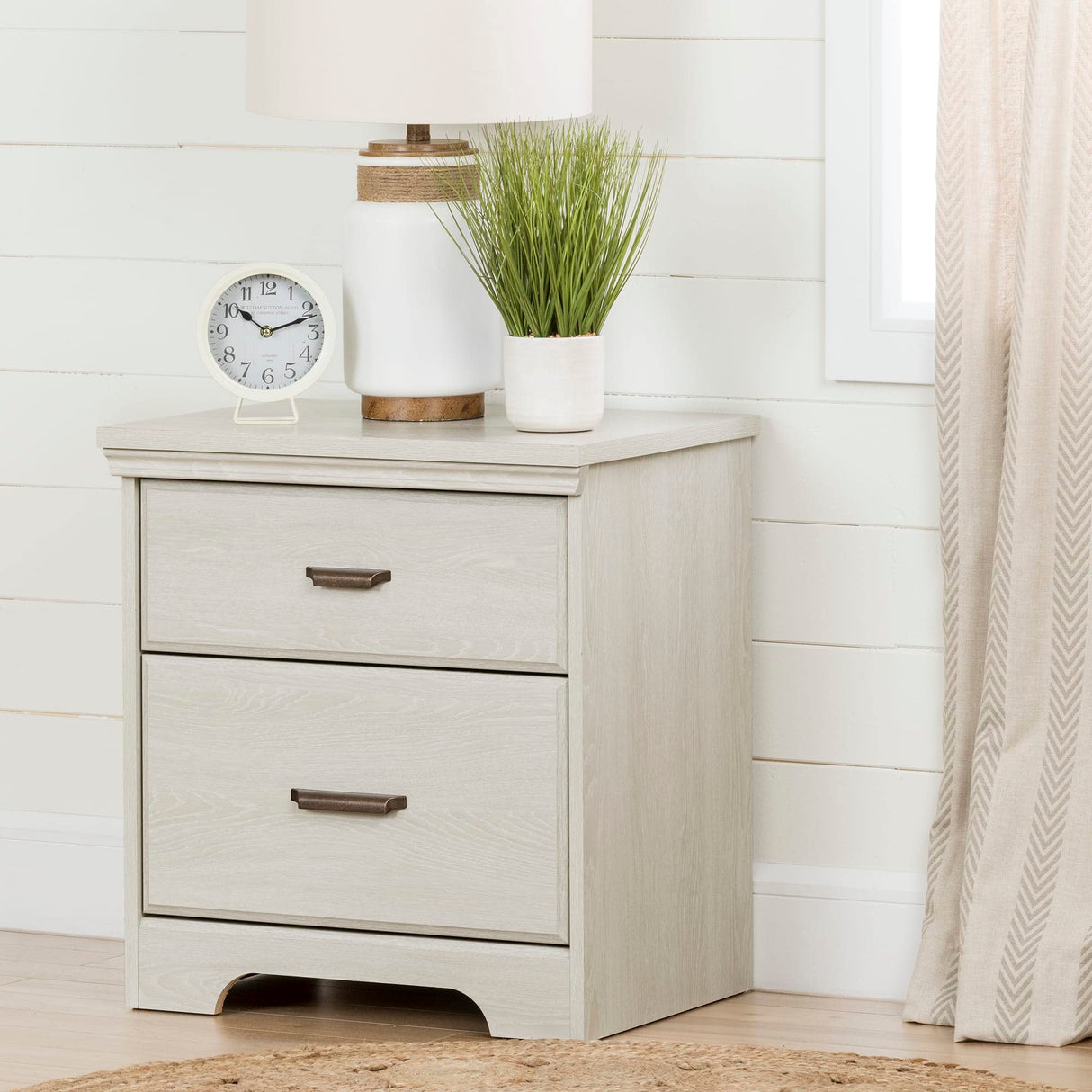 South Shore Versa 2-Drawer Nightstand, Winter Oak, 23 in x 17.75 in x 25.25 in