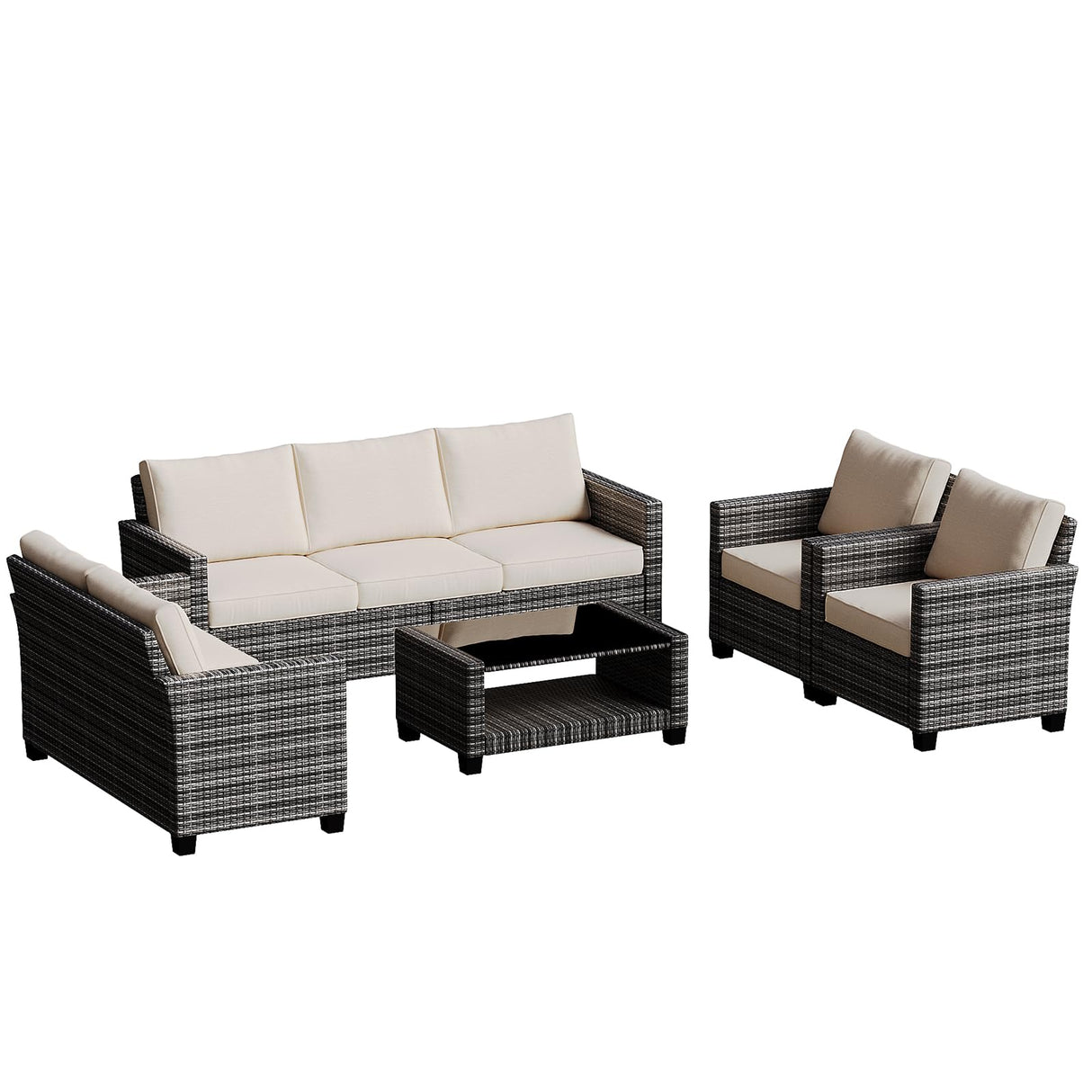 Patio Furniture Set 5 Pieces, Outdoor Seating Furniture with 7 Seat and Glass Coffee Table