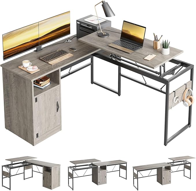 L Shaped Standing Desk Adjustable Height, 60" Corner Computer Desk with Storage