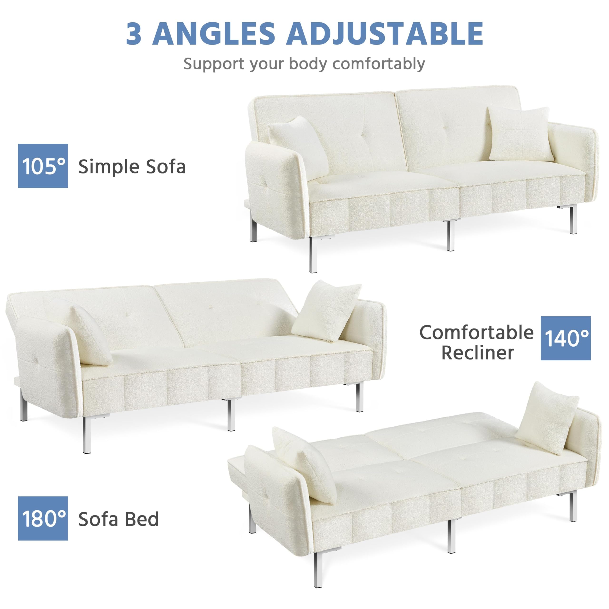 Modern Sofa Bed Convertible Futon with Split-Back Sleeper Bed Recliner