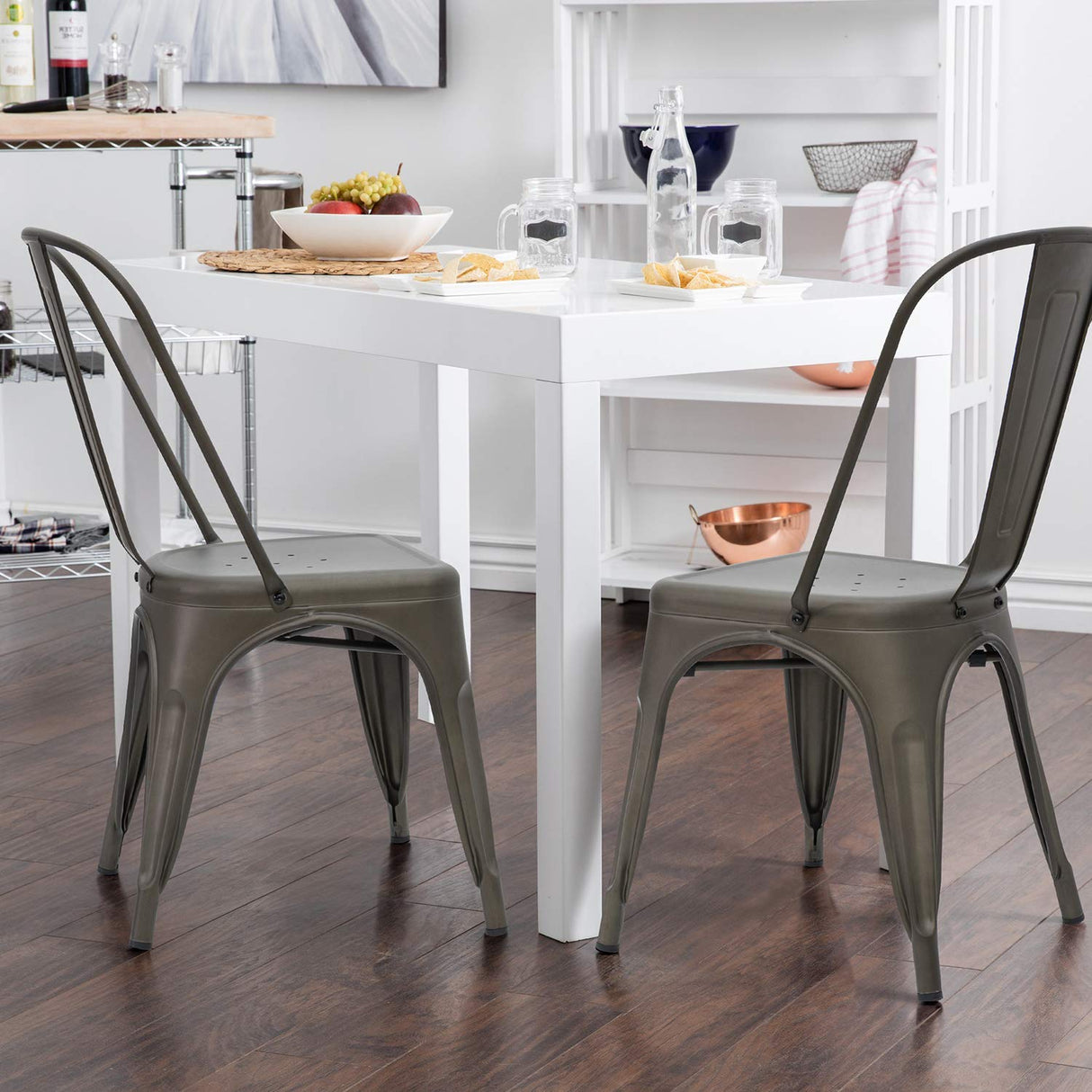 Metal Indoor-Outdoor Chairs Distressed Style Kitchen Dining Chairs Stackable Side