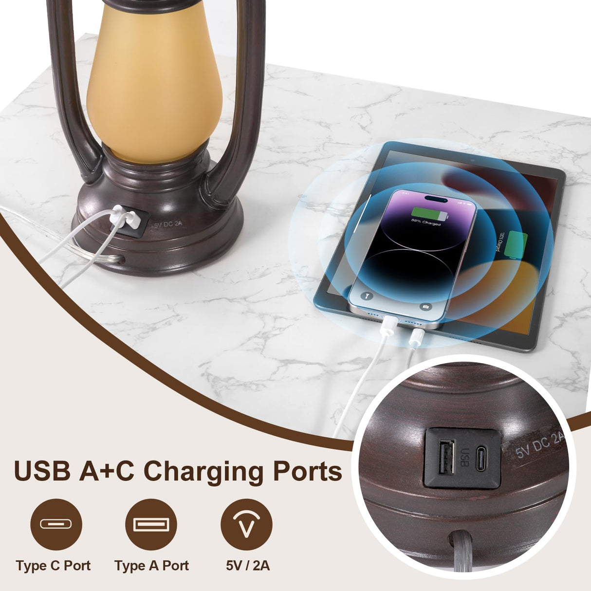 26" Vintage Lantern Table Lamps Set of 2 with USB Charging Ports