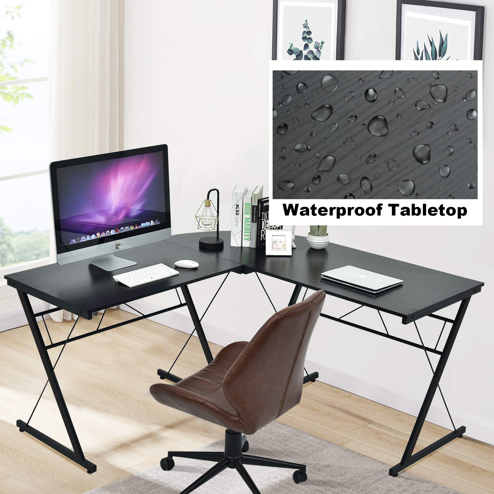 L-Shaped Desk Corner Computer Desk, Space-Saving & Multifunctional Home Office Desk Writing Workstation Study