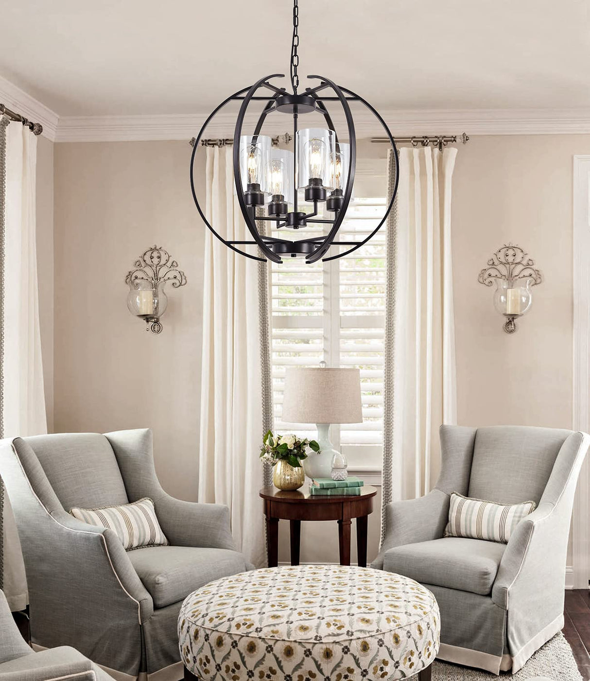 Globe Black Chandelier Dining Room Light Fixture Farmhouse Glass Chandeliers