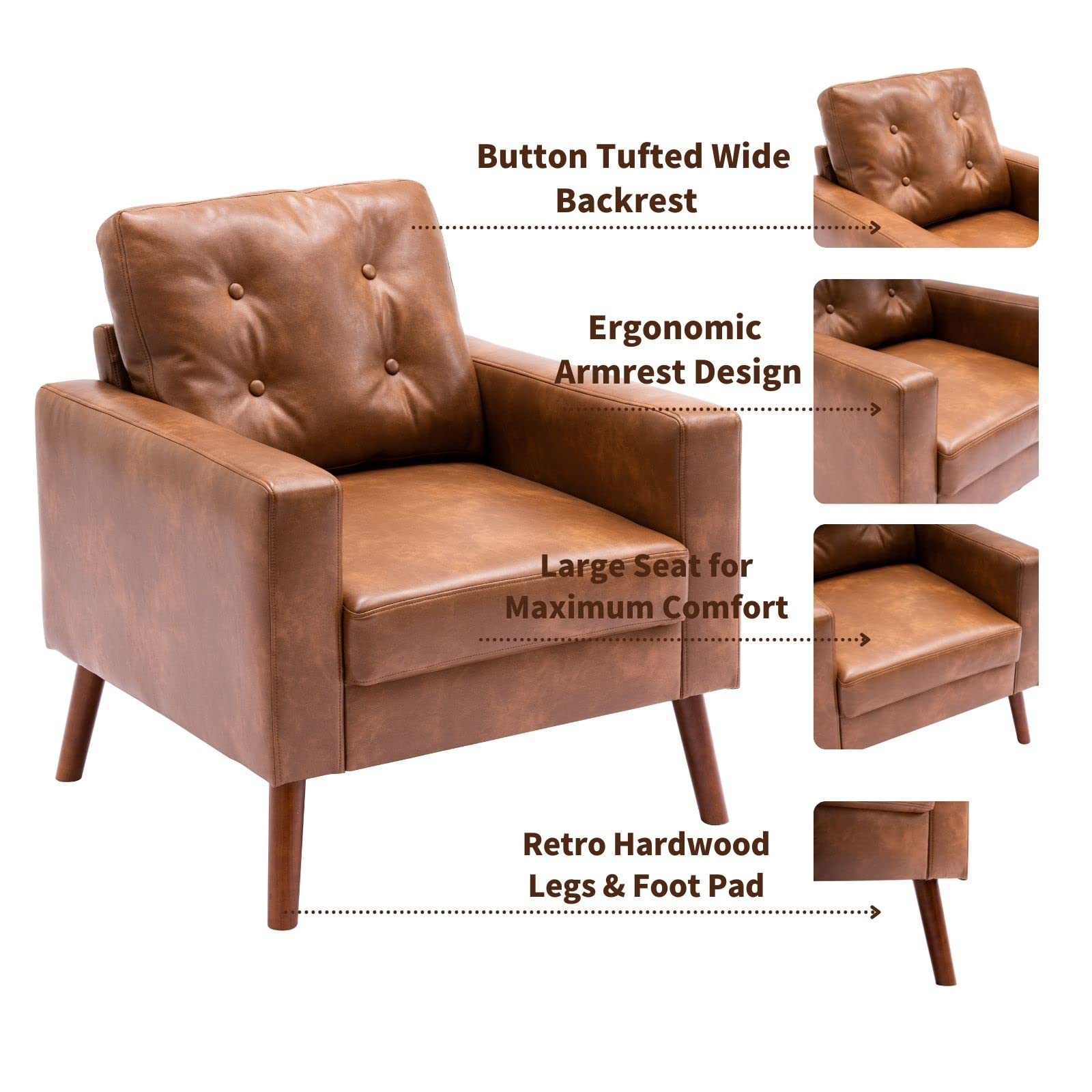 StoneCraft Arlo Tufted Accent Armchair – PU Leather