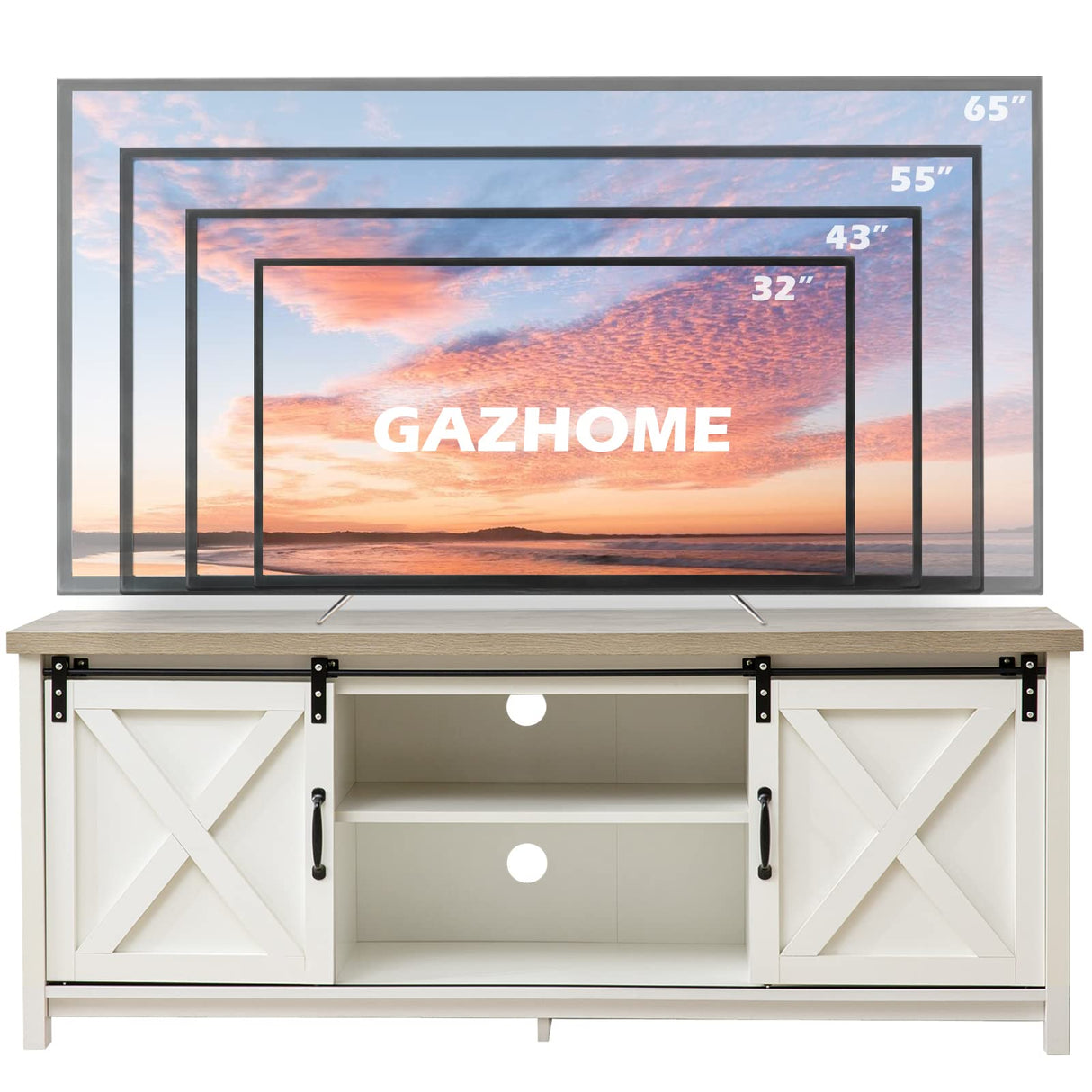 Modern Farmhouse TV Stand with Sliding Barn Doors