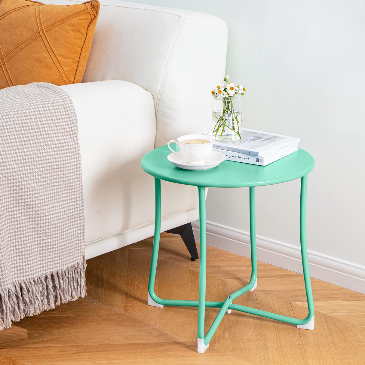 Small Side Table 18” x 18” Waterproof Round Metal Steel Weather Resistant Portable Outdoor