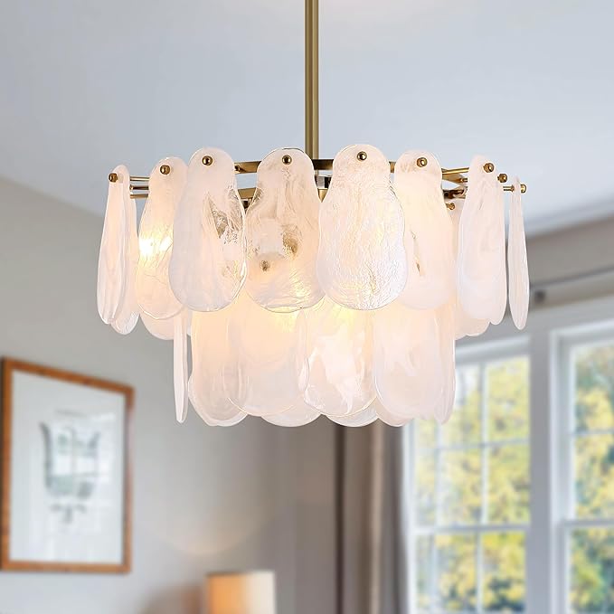 Modern Gold Chandeliers, 17.7" Luxury Cloud Glass Light Fixture