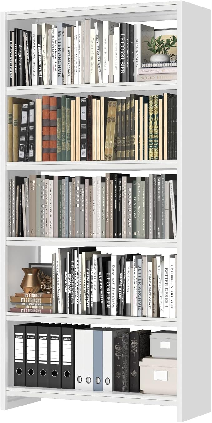 Metal Bookcase, 14" Deep Bookshelf, 66" Tall Bookcases with Adjustable Shelves