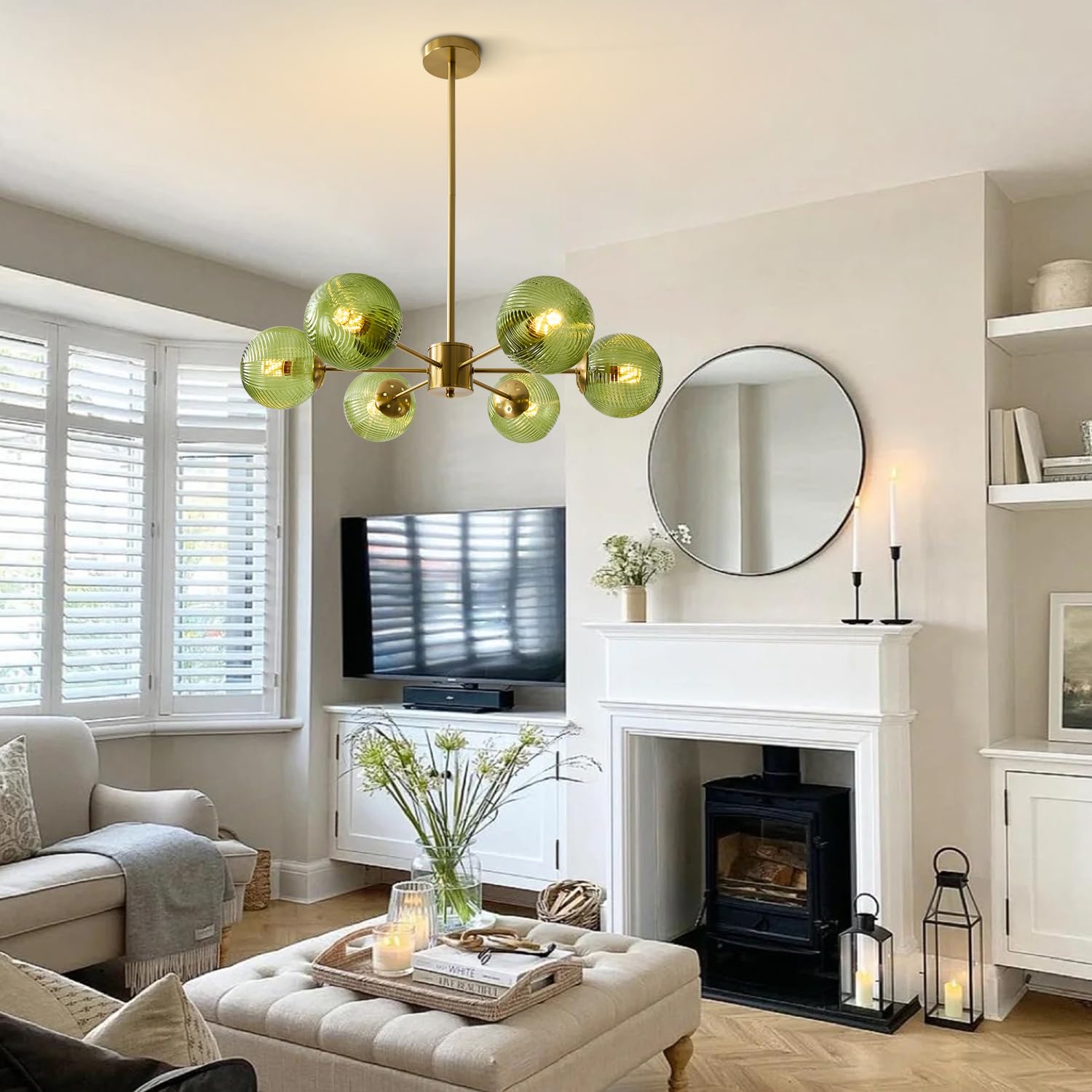 Glass Ball Pendant Light Mid Century Modern Gold 6-Lights Globe Sputnik Chandelier