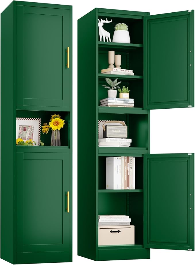 71" Metal Bathroom Cabinet with Doors, Slim Bathroom Storage Cabinet