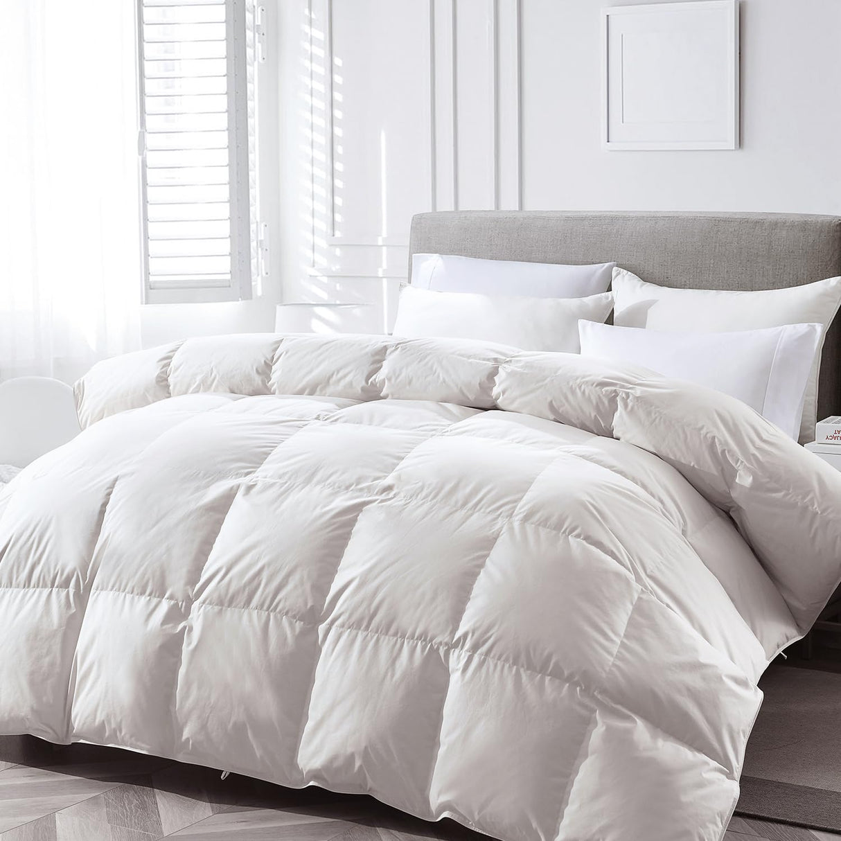 lightweight Feathers Down Comforter Super King, Cooling Feathers Down Duvet for Warm
