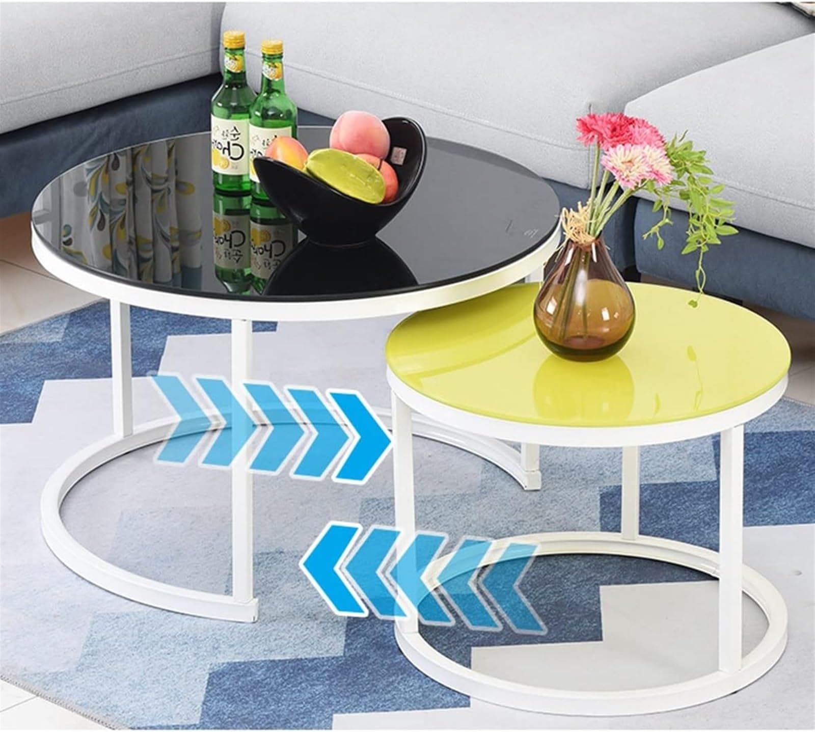 Modern Living Room coffe table Round Nesting Coffee Table Set Glass Top And Metal