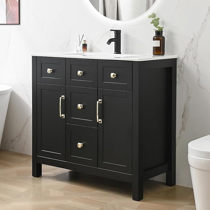 36-Inch Modern Bathroom Vanity with Sink, Large Freestanding Storage Cabinet