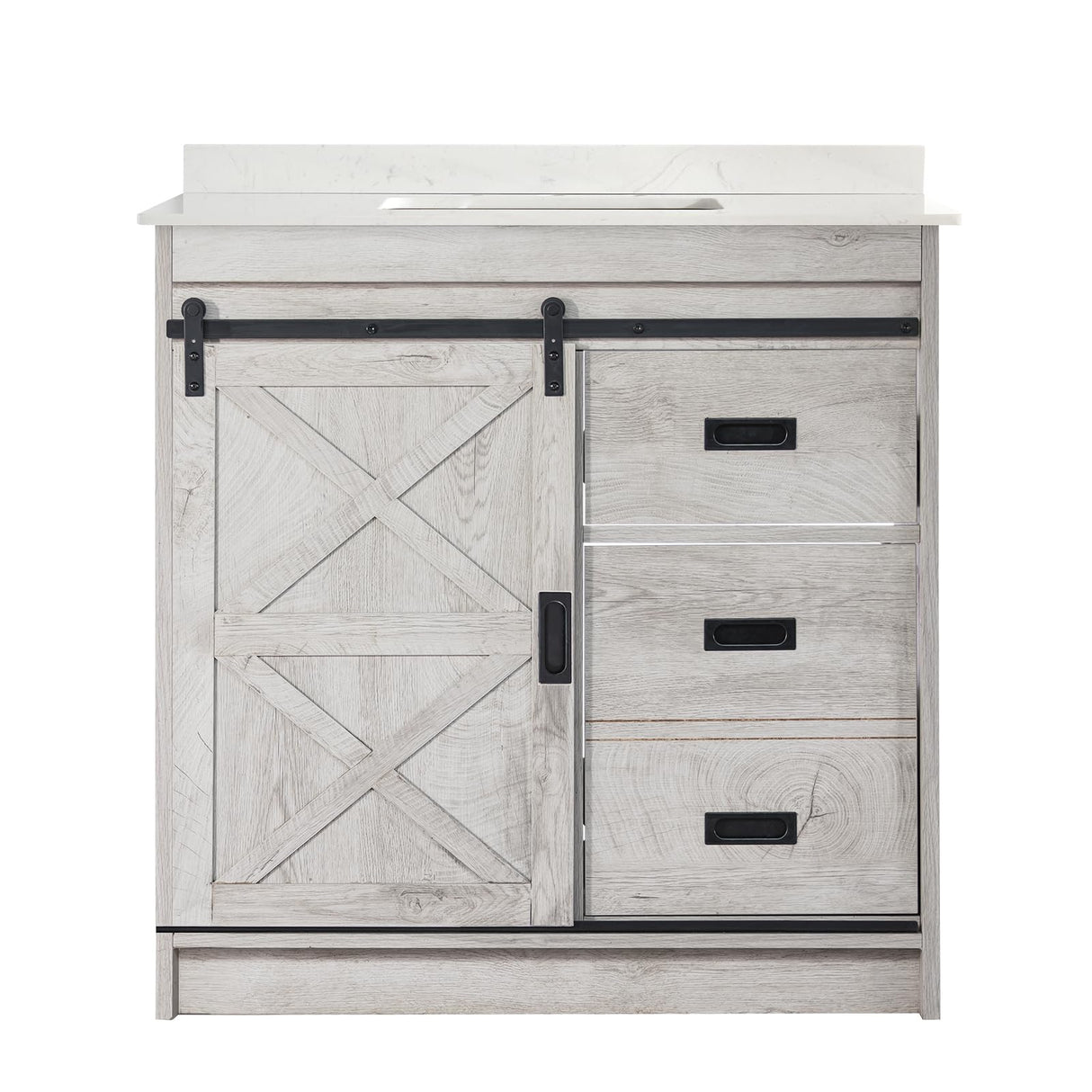 Bathroom Vanity with Sink, Solid Wood Vanity Cabinet with Carrara Marble Stone Top