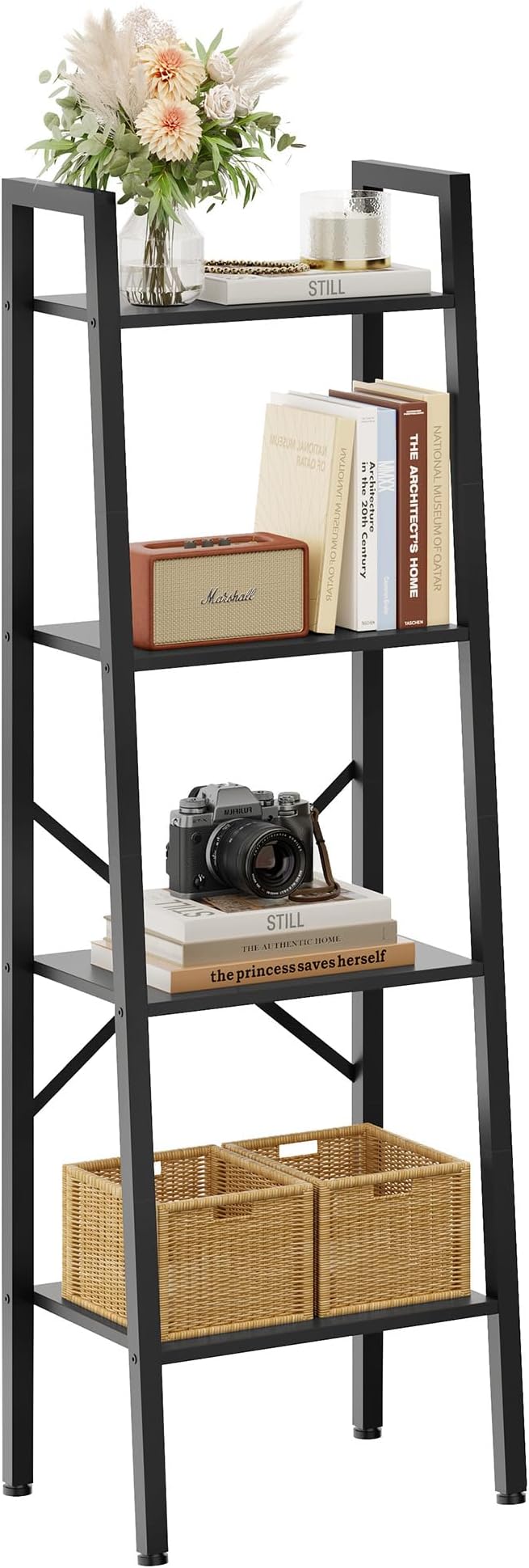 Industrial Ladder Bookshelf, Multifunctional Ladder Shelf