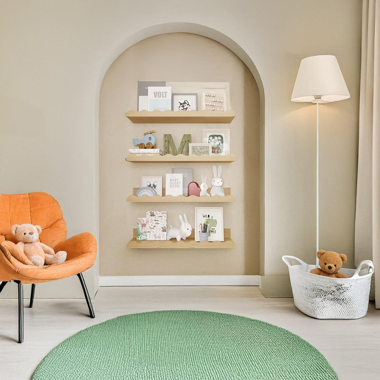 4Pcs 23 Inches Floating Shelves, Natural Wooden Photo Picture Ledge Shelves